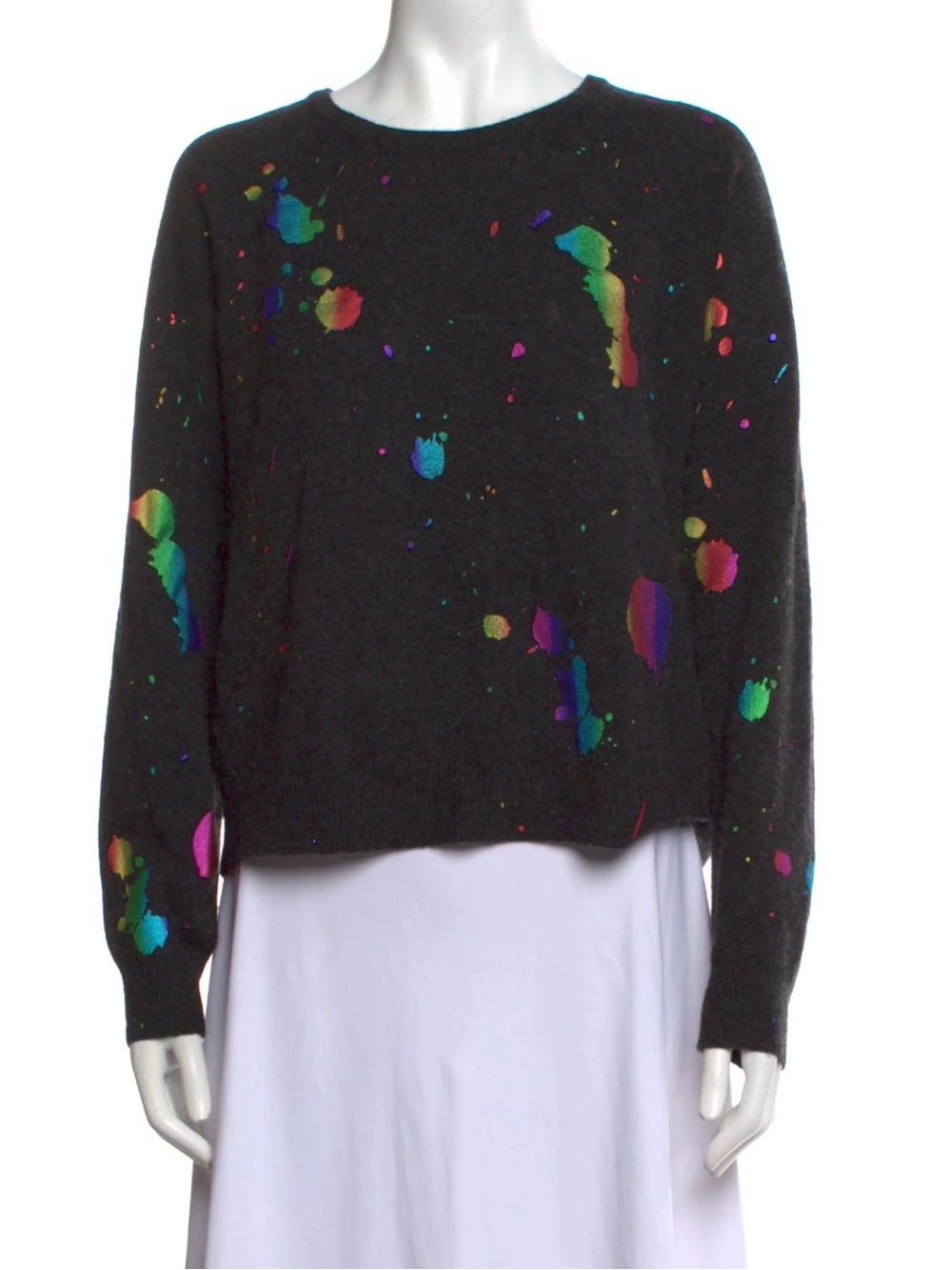 Brodie Cashmere Black Crewneck Sweater w/ Foul Rainbow Paint Splatter sz Med